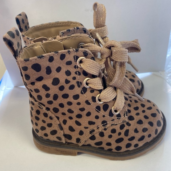 Cat & Jack Toddler Girls' Leapord Zipper Lace-Up Combat Boots Brown - Picture 4 of 8